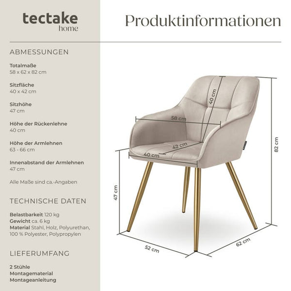 Esszimmerstuhl Marilyn taupe/gold 2er Set