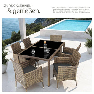 Rattan Sitzgruppe 6+1 mit Schutzhülle natur/dunkelgrau