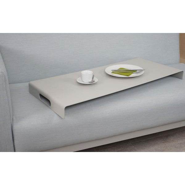 Alu-Garten-Garnitur HWC-C47, Sofa, Outdoor Stoff/Textil ~ blau mit Ablage, Kissen braun