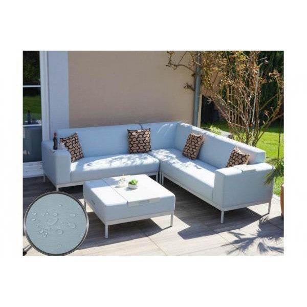 Alu-Garten-Garnitur HWC-C47, Sofa, Outdoor Stoff/Textil ~ blau mit Ablage, Kissen braun