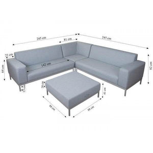 Alu-Garten-Garnitur HWC-C47, Sofa, Outdoor Stoff/Textil ~ blau mit Ablage, Kissen braun