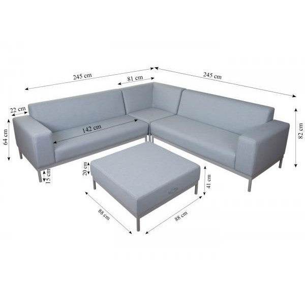 Alu-Garten-Garnitur HWC-C47, Sofa, Outdoor Stoff/Textil ~ blau mit Ablage, Kissen braun