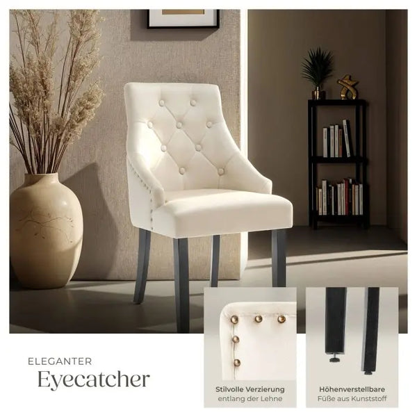 Esszimmerstuhl Everdeen Samtoptik gesteppt creme/schwarz 2er Set