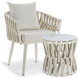 Gartenlounge-Set Lugano Rope-Design Aluminium beige, 1 Stuhl mit Tisch