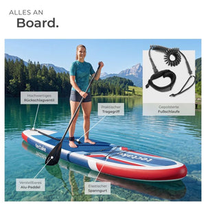 Stand-Up Paddle Board 2in1 Poseidon rot/blau 320 cm ohne Kamerahalterung