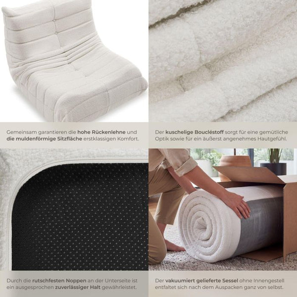 Relaxsessel Logo Premiumschaumstoff Bouclé creme