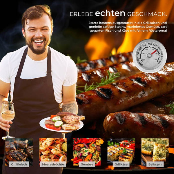 Holzkohlegrill mit Deckel und Thermometer