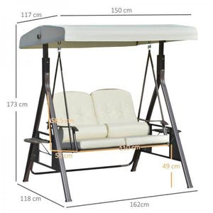 2-Sitzer Hollywoodschaukel Gartenschaukel mit Sonnendach Kissen Metall Polyester Beige