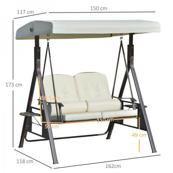 2-Sitzer Hollywoodschaukel Gartenschaukel mit Sonnendach Kissen Metall Polyester Beige