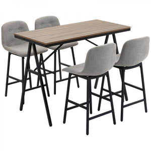 Bartisch mit Barhockern im Industrie-Design, Knopfheftung, Grau + Schwarz