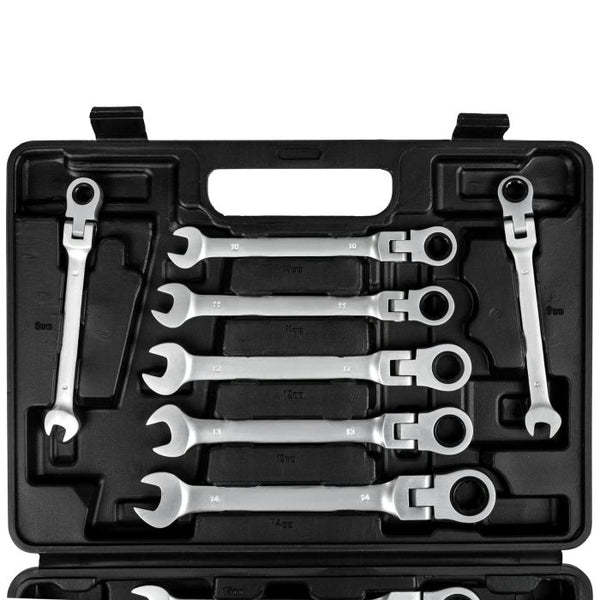 Ratschenschlüssel-Set 12-tlg. mit Gelenkköpfen 8 bis 22 mm