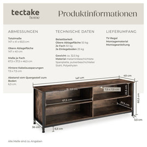 Sideboard Navan 147x41x60,5cm Industrial dunkelbraun