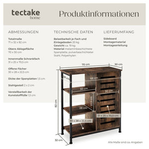 Sideboard 71x32x82cm Industrial dunkelbraun Türanschlag rechts