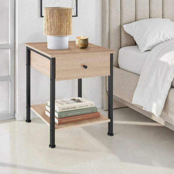 Nachttisch Bradford 40x40x55,5cm Industrial Holz hell, Eiche Sonoma
