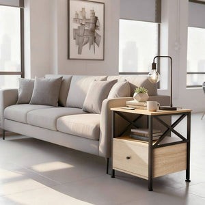 Nachttisch Falkirk Industrial Holz hell, Eiche Sonoma