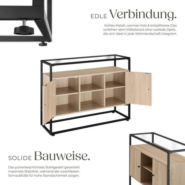 Sideboard Oldham 100x38x80,5cm Industrial Holz hell, Eiche Sonoma