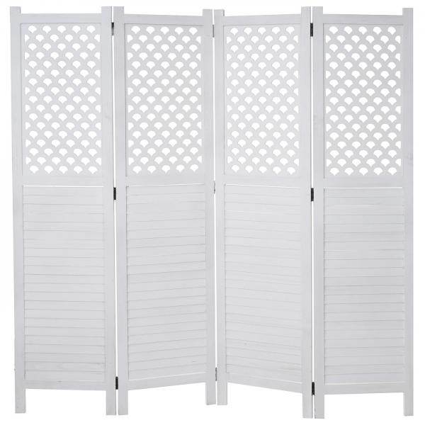 Paravent HWC-A84, Raumteiler Trennwand Sichtschutz, Ornamente 170x161cm ~ weiß