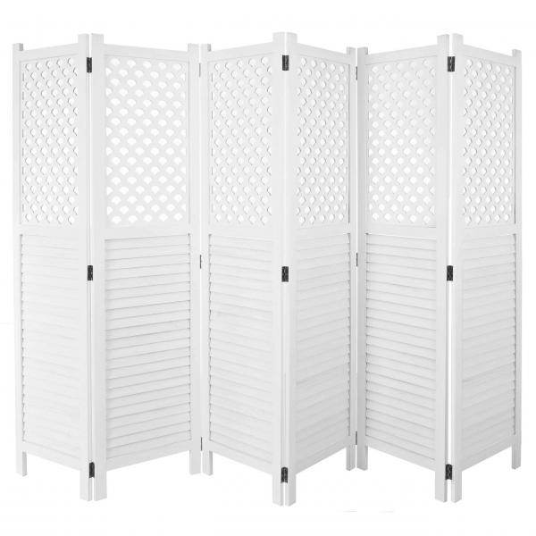 Paravent HWC-A84, Raumteiler Trennwand Sichtschutz, Ornamente 170x245cm ~ weiss
