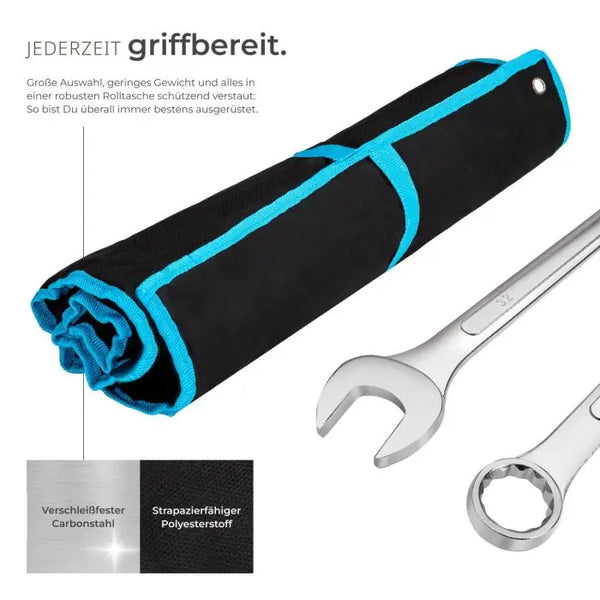 Maul-Ringschlüsselsatz 25-tlg. mit Rolltasche schwarz/blau