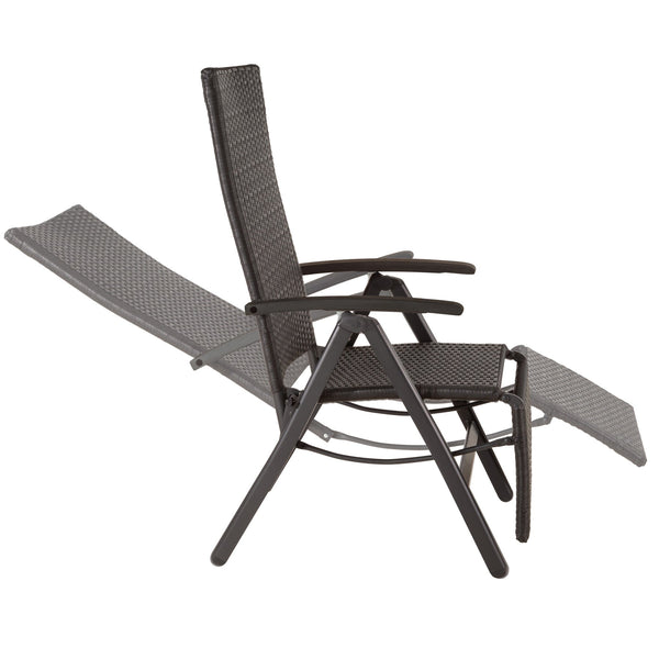 Rattanstuhl Brisbane klappbar mit Aluminiumgestell und Fussablage schwarz
