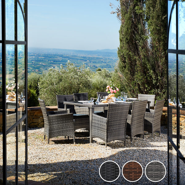 Aluminium Rattan Sitzgruppe Monaco 8+1 schwarz/braun