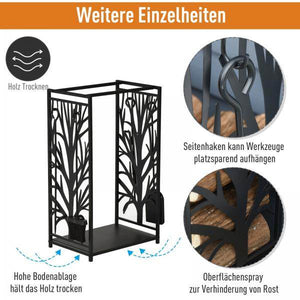 Kaminholzständer Kaminbesteck Erhöhtes Brennholzregal Feuerholzablage Stahl