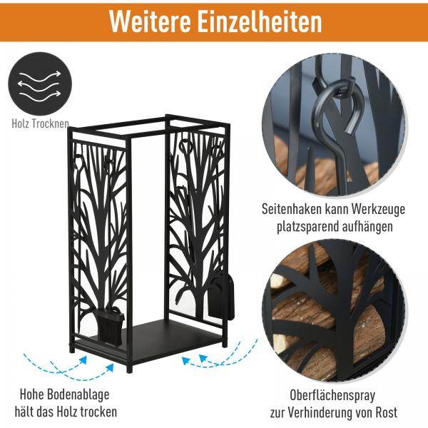 Kaminholzständer Kaminbesteck Erhöhtes Brennholzregal Feuerholzablage Stahl