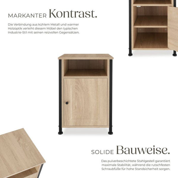 Nachttisch Blackburn 40x42x60,5cm Industrial Holz hell, Eiche Sonoma