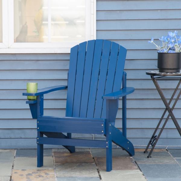 Adirondack-Gartenstuhl mit Becherhalter Gartenliege Balkonstuhl Massivholz Blau