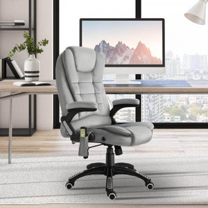 Bürostuhl mit Massagefunktion, höhenverstellbarer Chefsessel, ergonomischer Drehstuhl, PU-Räder, Grau
