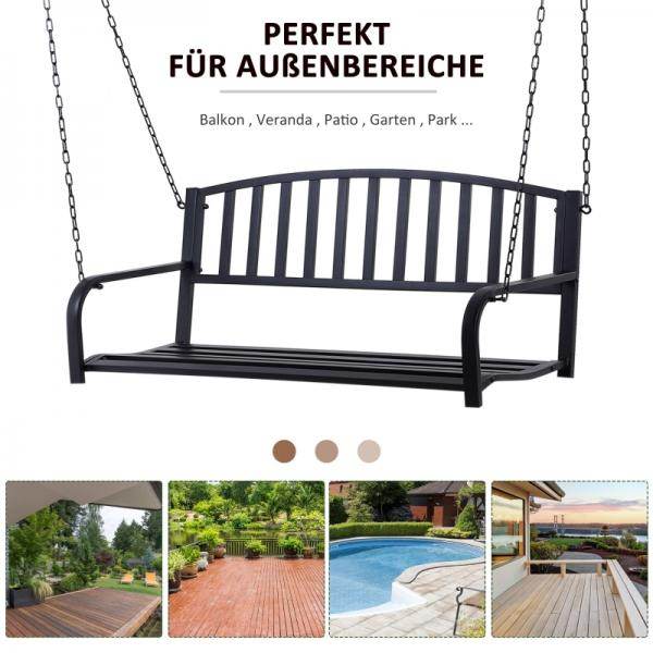 Hängebank 2-Sitzer Gartenschaukel Schaukelbank Schwebebank mit Ketten Metall Schwarz