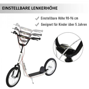 Kinderroller Scooter Tretroller Cityroller Kickscooter Kickboard mit Luftreifen Faltbar 16 Zoll Weiss