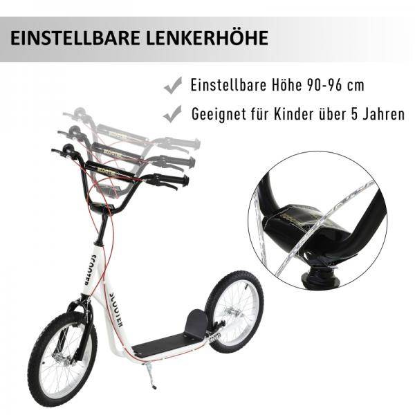 Kinderroller Scooter Tretroller Cityroller Kickscooter Kickboard mit Luftreifen Faltbar 16 Zoll Weiss