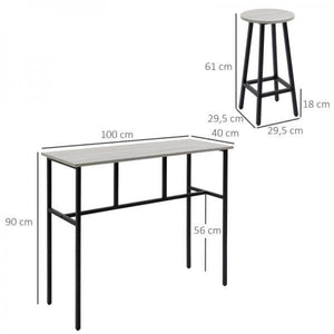 Bartisch-Set im Industriedesign, 6-teilig, 2 Tische und 4 Barhocker, Grau + Schwarz