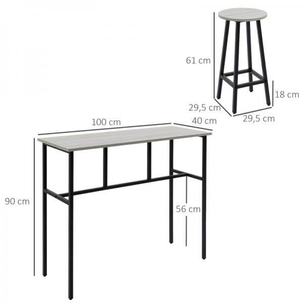 Bartisch-Set im Industriedesign, 6-teilig, 2 Tische und 4 Barhocker, Grau + Schwarz