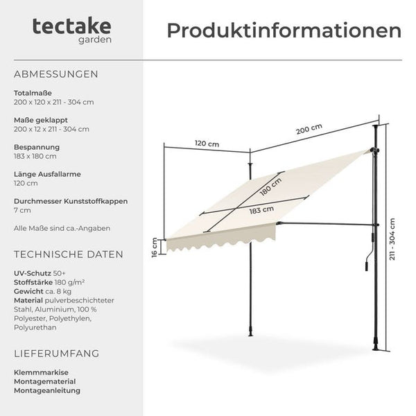 Klemmmarkise beige 200 x 180 cm