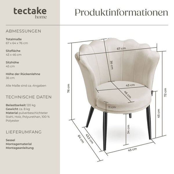 Sessel Stella Samt creme/schwarz
