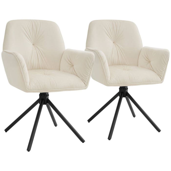 Fauteuil pivotant Lenia, aspect velours, crème/noir, lot de 2 