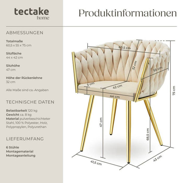 Set Esszimmerstuhl Astano sandfarben/gold 6er Set