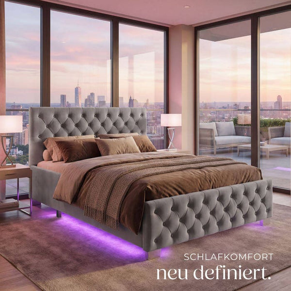 Polsterbett mit LED-Leisten & Stauraum dunkelgrau 120 x 200 cm