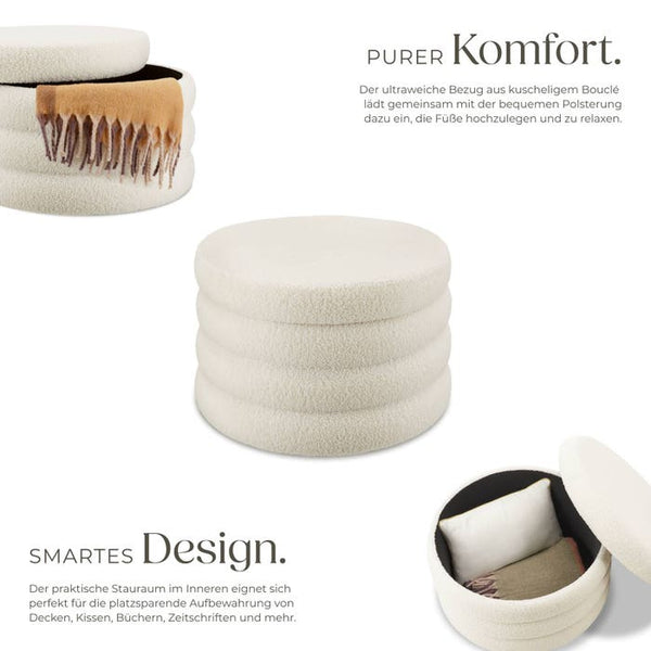 Sitzhocker mit Stauraum Altu XL Bouclé creme-weiß