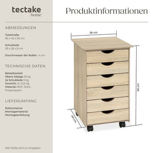 Rollcontainer aus Holz eiche/hell