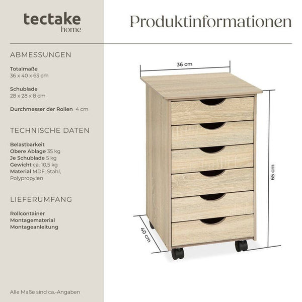 Rollcontainer aus Holz eiche/hell
