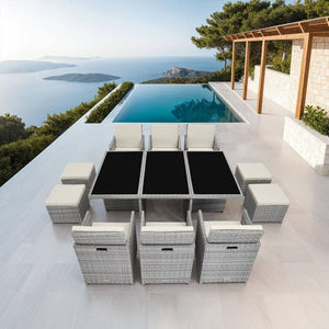 Aluminium Rattan Sitzgruppe New York 6+4+1, hellgrau