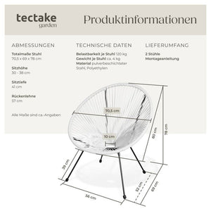2er Set Gartenstuhl Santana weiss