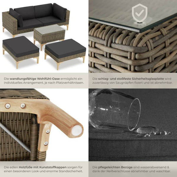 Rattan Lounge mit Aluminiumgestell Bellaria natur