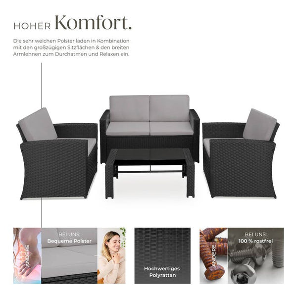 Rattan Lounge Lucca schwarz/grau