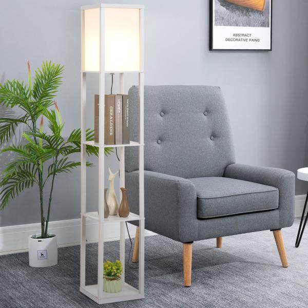 Stehleuchte Beleuchtung mit 3 Regalen E27 bis 40W E1-MDF Weiss
