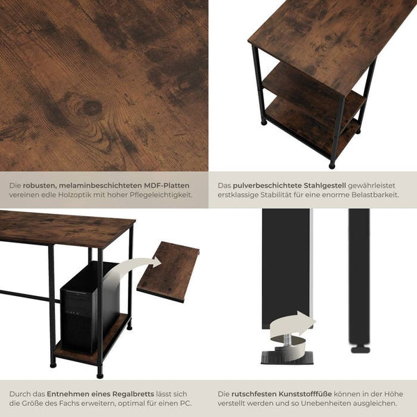 Computer-Schreibtisch Stoke Industrial Holz dunkel, rustikal