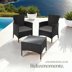Rattan Gartenset Luzern 2+1 schwarz